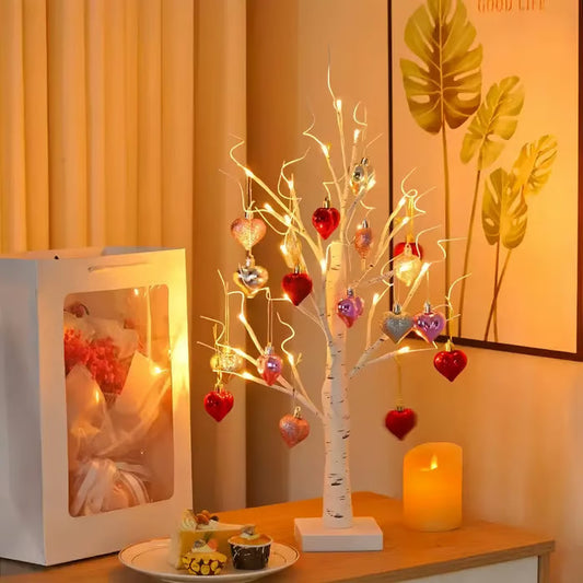 Romantic Heart-Shaped Birch Tree Lamp