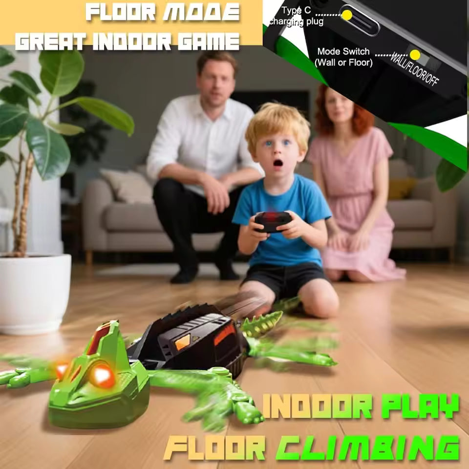 Wall Climbing RC Gecko Toy, Rechargeable Remote Control Lizard with LED Eyes